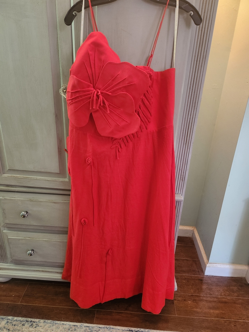 FARM Rio Red Midi Dress with Floral Bow Detail